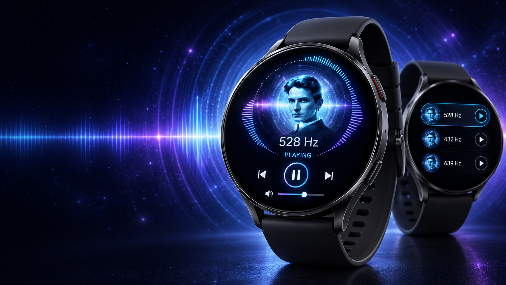 Tesla Universal Healing on Wear OS smartwatches playing 528 Hz